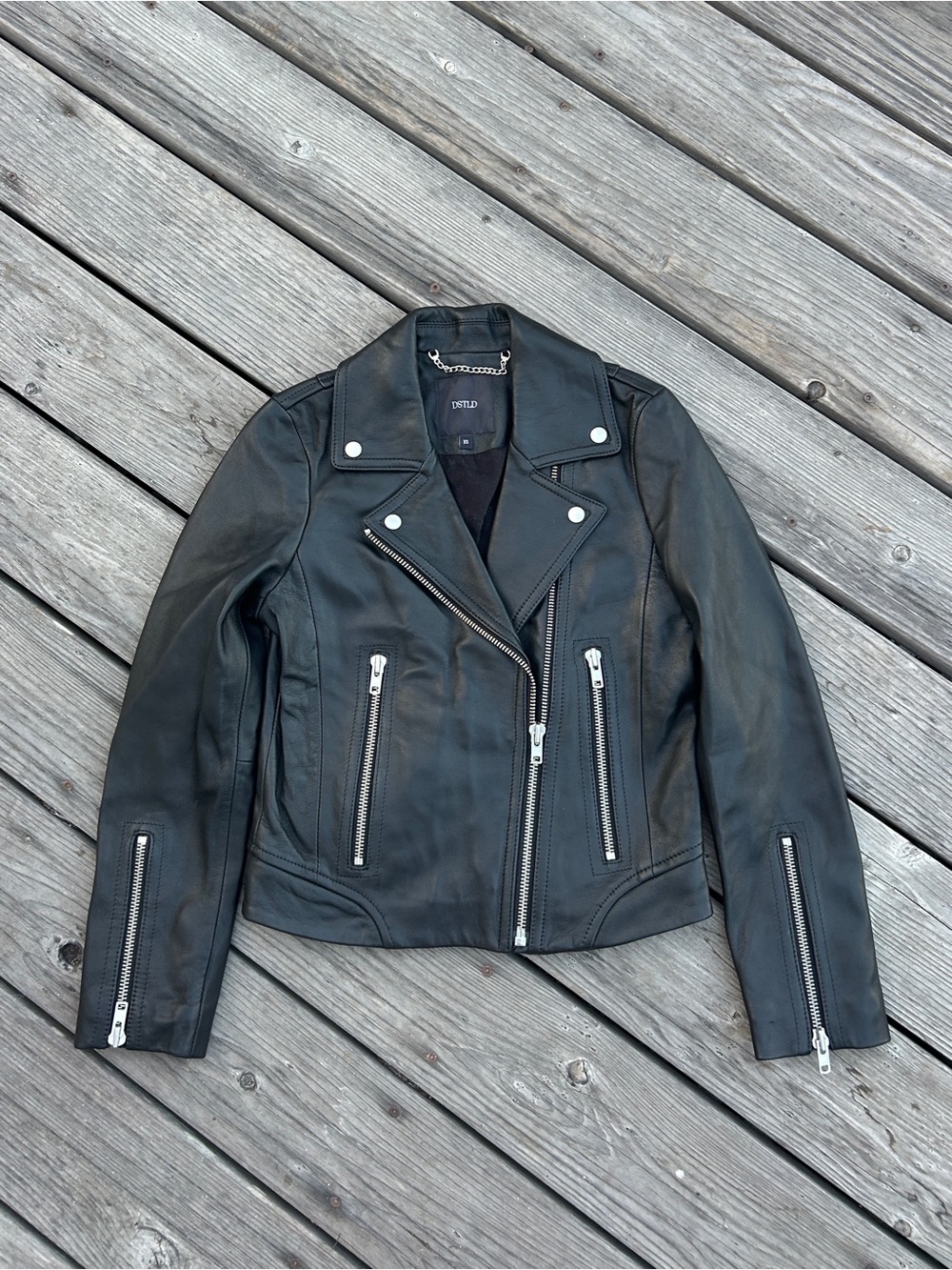 DSTLD Genuine Lambskin Leather Motorcycle Biker Jacket Black XS Womens